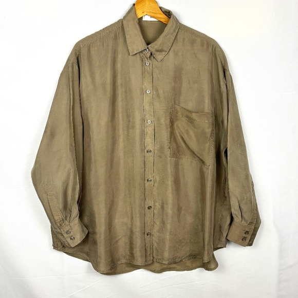 MNG Mango Women Long Sleeve 100% Silk Button Down Shirt Sz L Classic Luxe Career - Picture 1 of 9